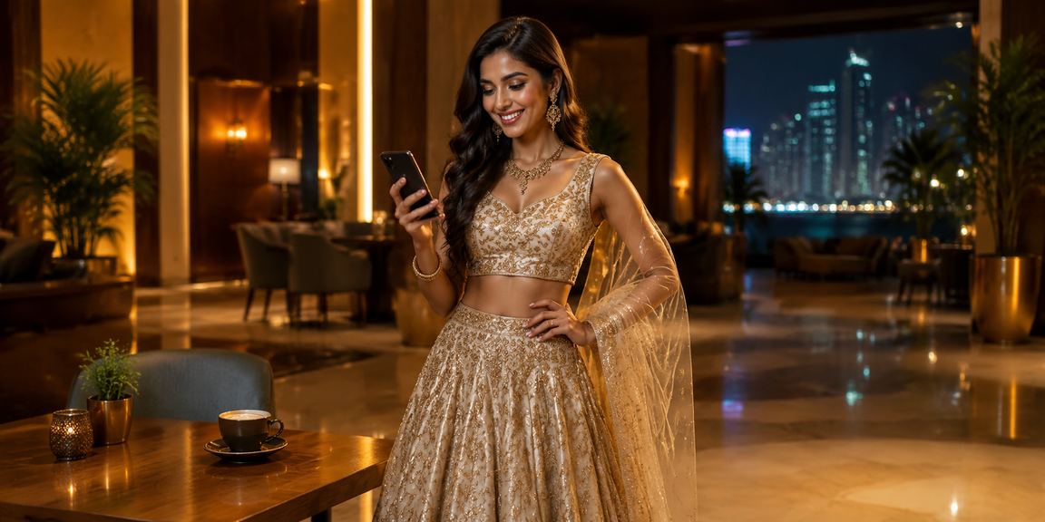 Mobile casino gaming setup showcasing Indian traditional lehenga