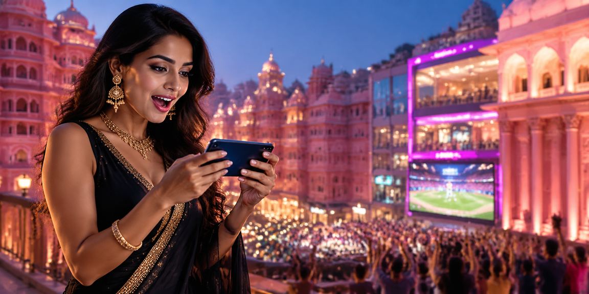 Neon casino app display screen in Jaipur city at night