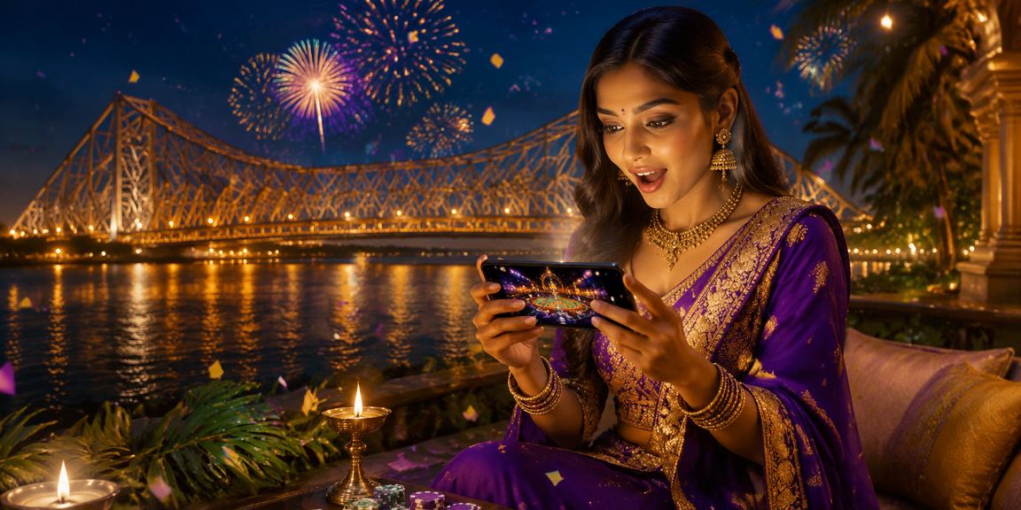 Mobile slot game playing near Kolkata's Howrah Bridge