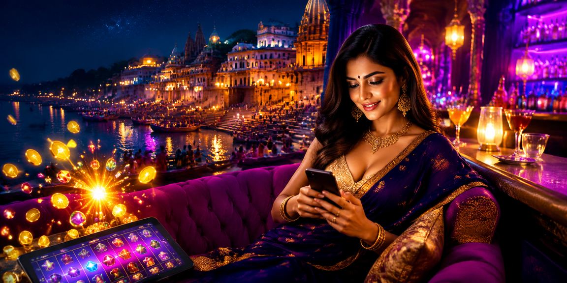 Player enjoying modern slots game near Varanasi ghat on mobile